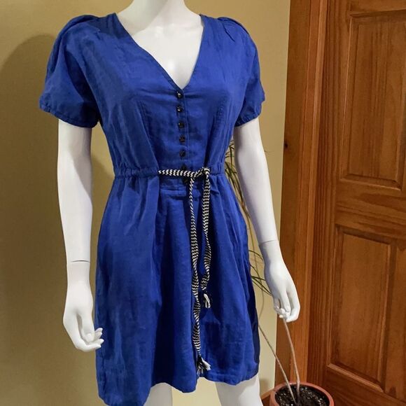 J Crew Royal Blue Sz 4 Dress W/Belt - Picture 2 of 6